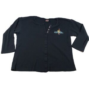 VTG Harley Davidson Women's Black Shirt Snap Front Daytona 3/4 sleeve Size‎ 2X